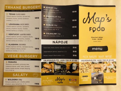 Map's food menu - Trhané burgery, vege burgery a saláty